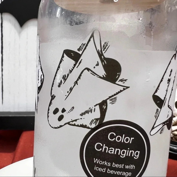 HTF Cold Color Changing Halloween Glass White Ghost Tumblers With Straw x2 - Picture 9 of 12